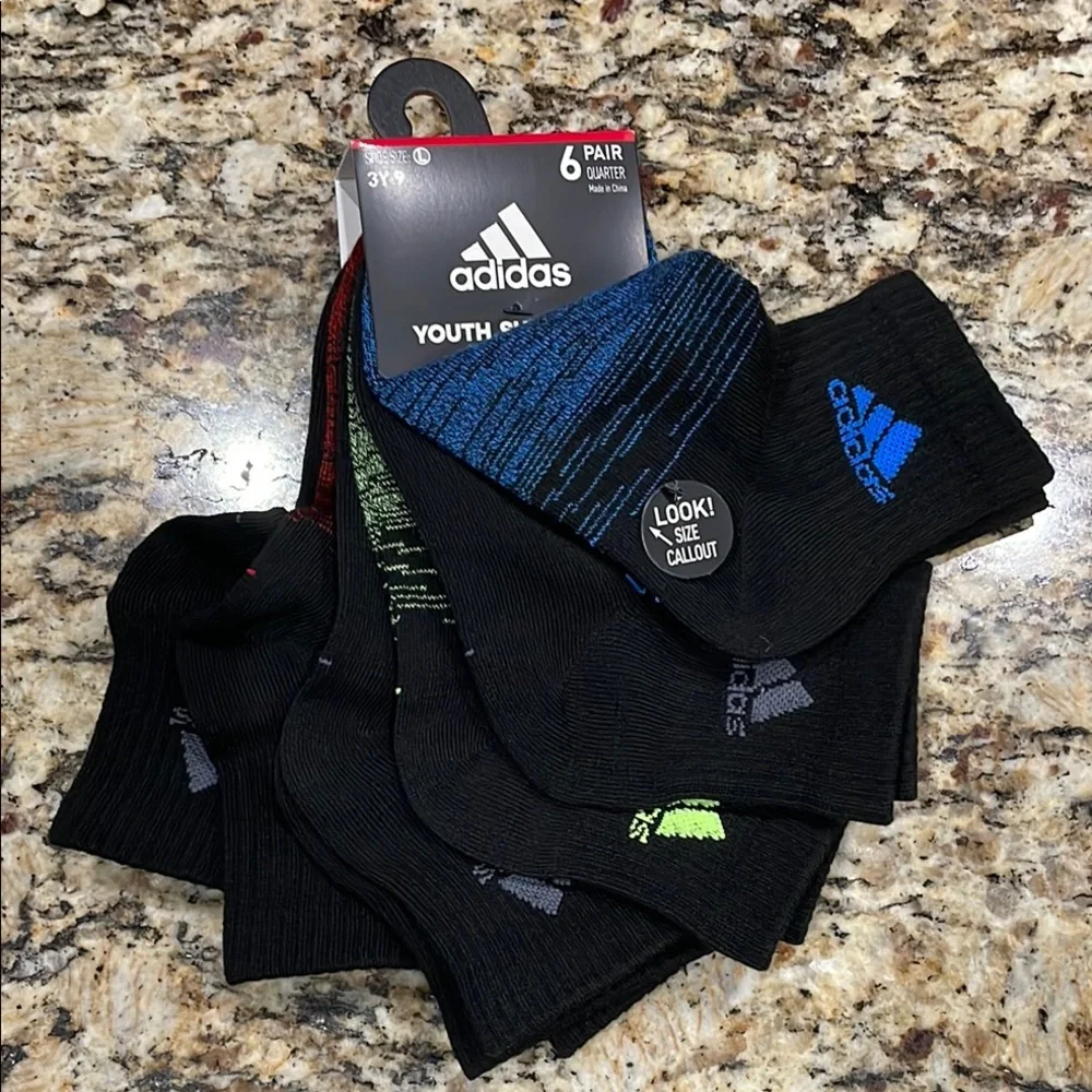Adidas Youth Crew Socks - Black and Blue Size 3-9